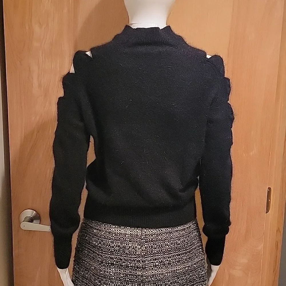 Cliche angora wool cold shoulder black sweater